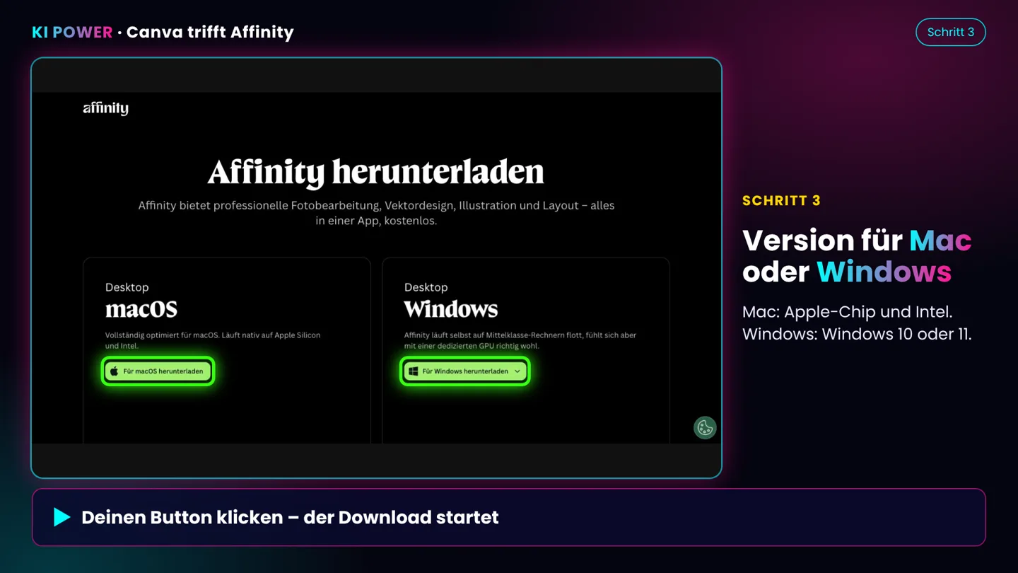 Screenshot: Version wählen