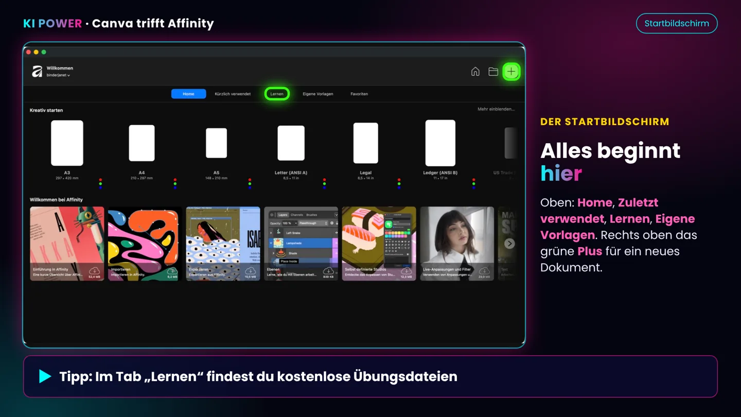 Screenshot: Startbildschirm kennenlernen
