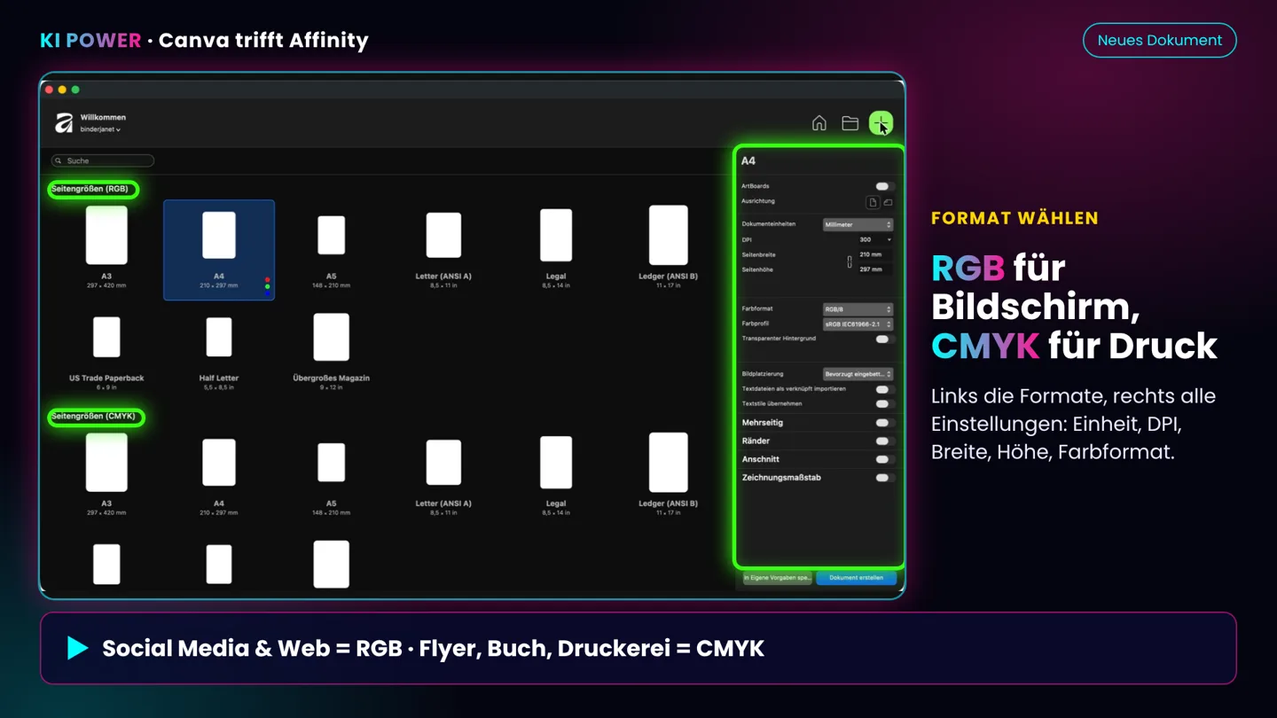 Screenshot: RGB oder CMYK wählen
