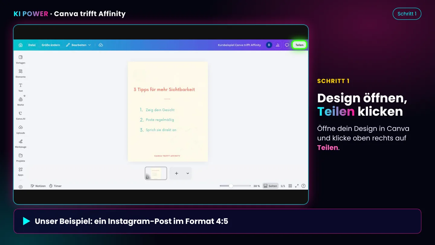 Screenshot: Teilen öffnen