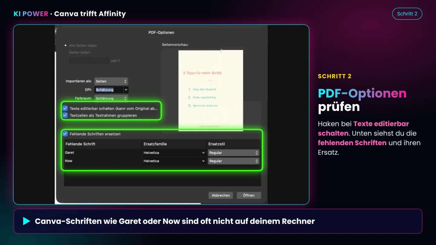 Screenshot: PDF-Optionen