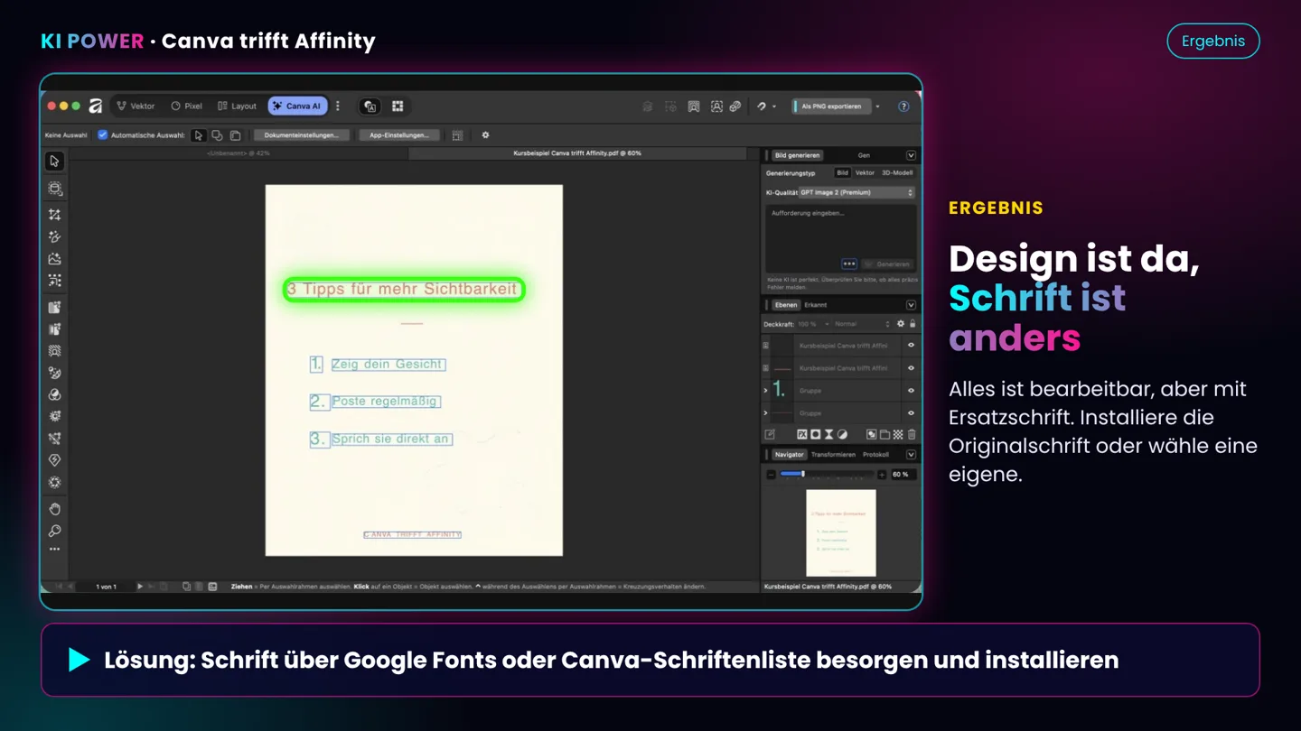 Screenshot: Schrift prüfen