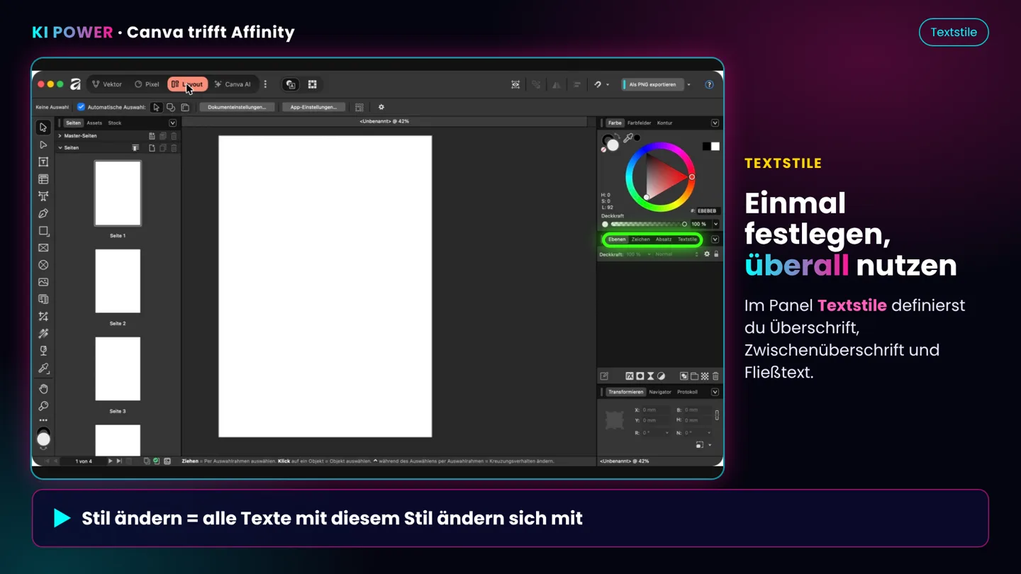 Screenshot: Textstile anlegen