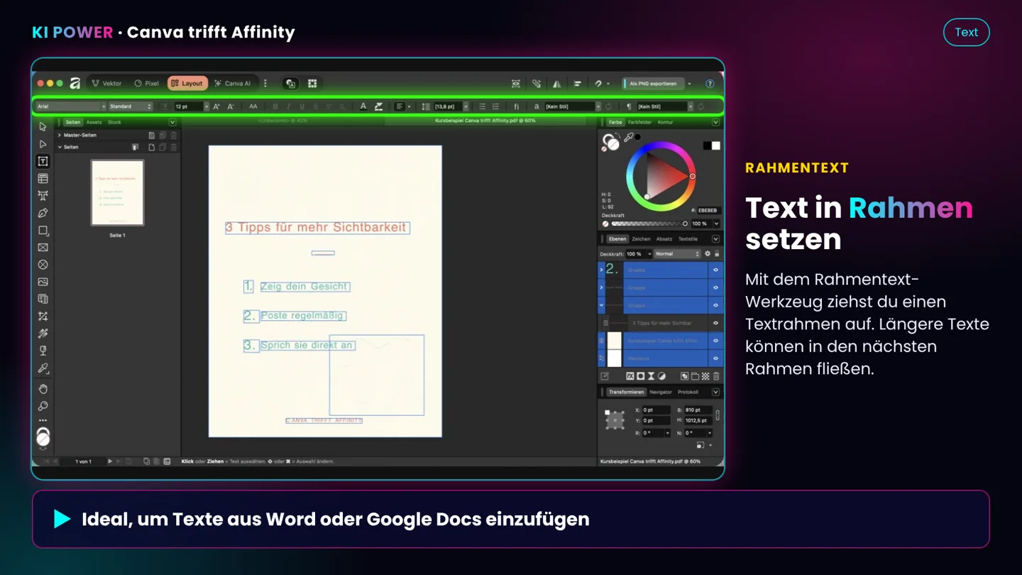 Screenshot: Rahmentext