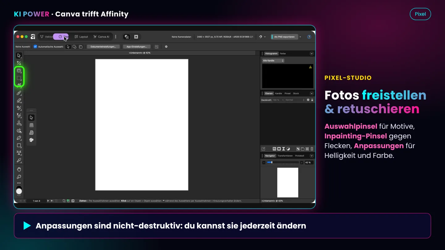 Screenshot: Pixel: freistellen und retuschieren