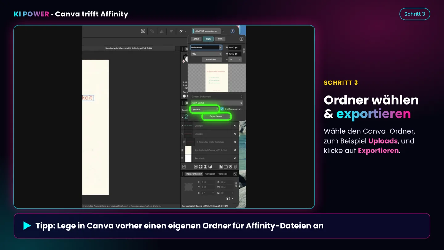 Screenshot: Ordner und Export