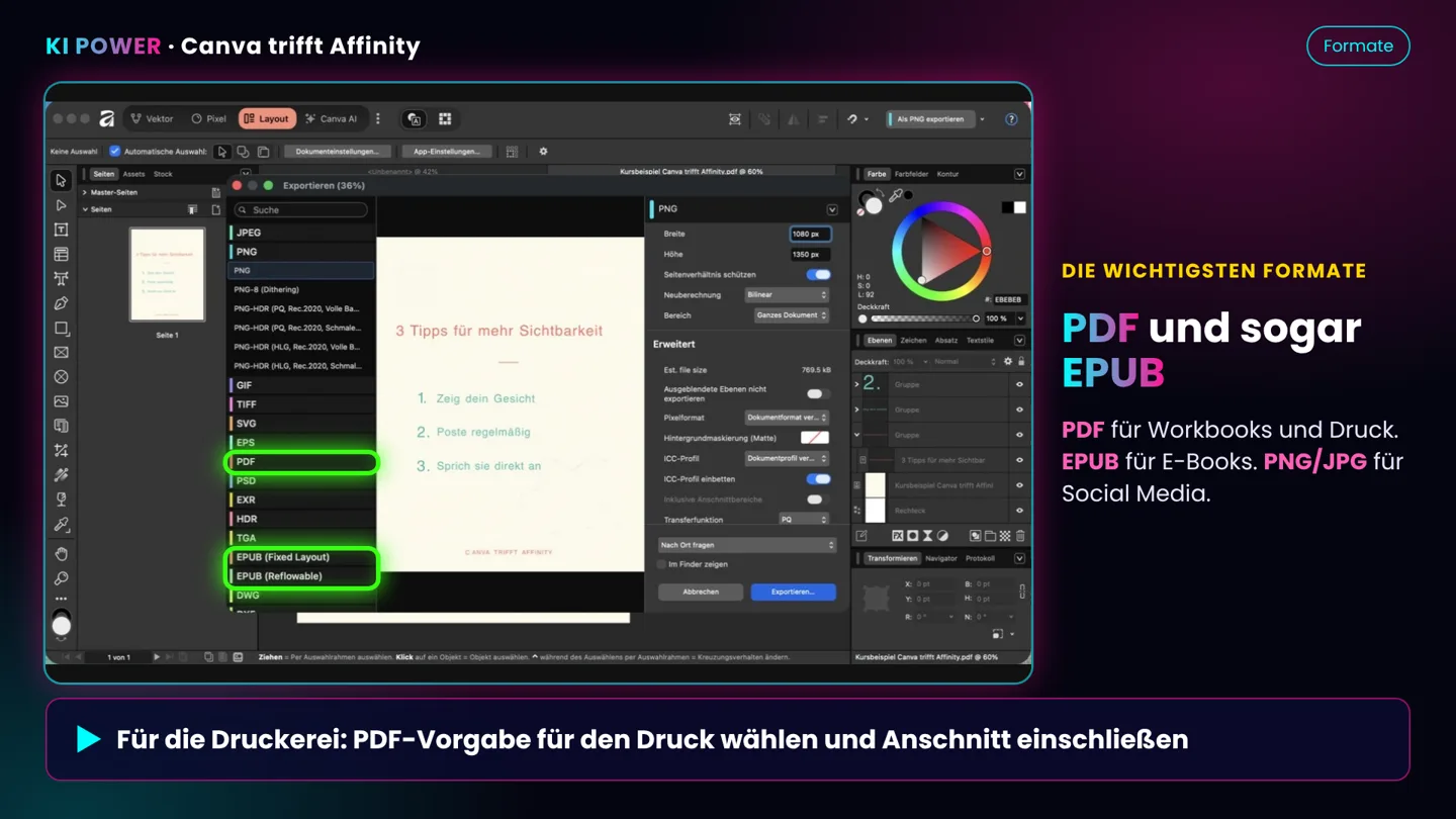 Screenshot: Format wählen