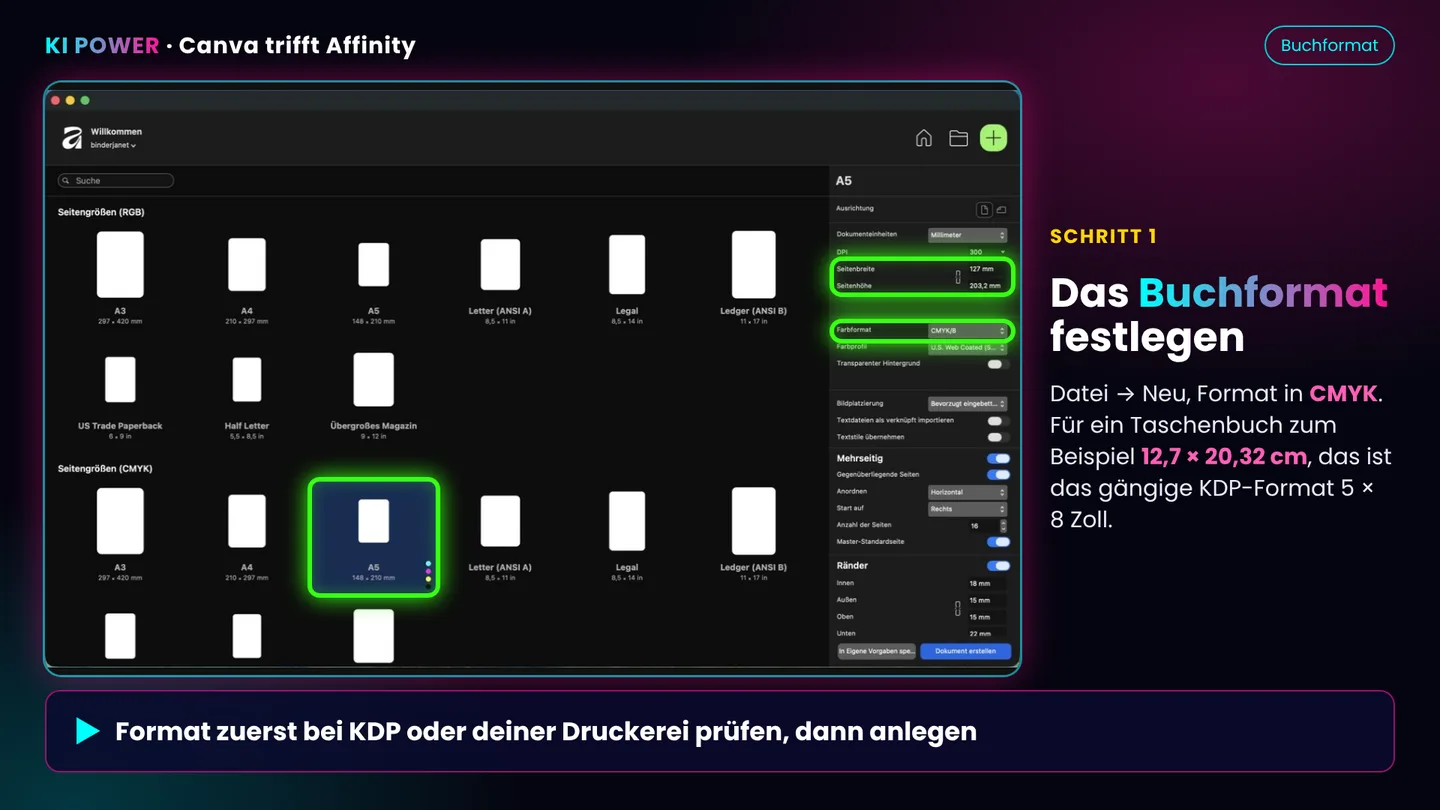 Screenshot: Format wählen