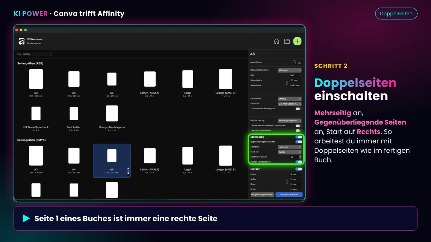 Screenshot: Doppelseiten einschalten