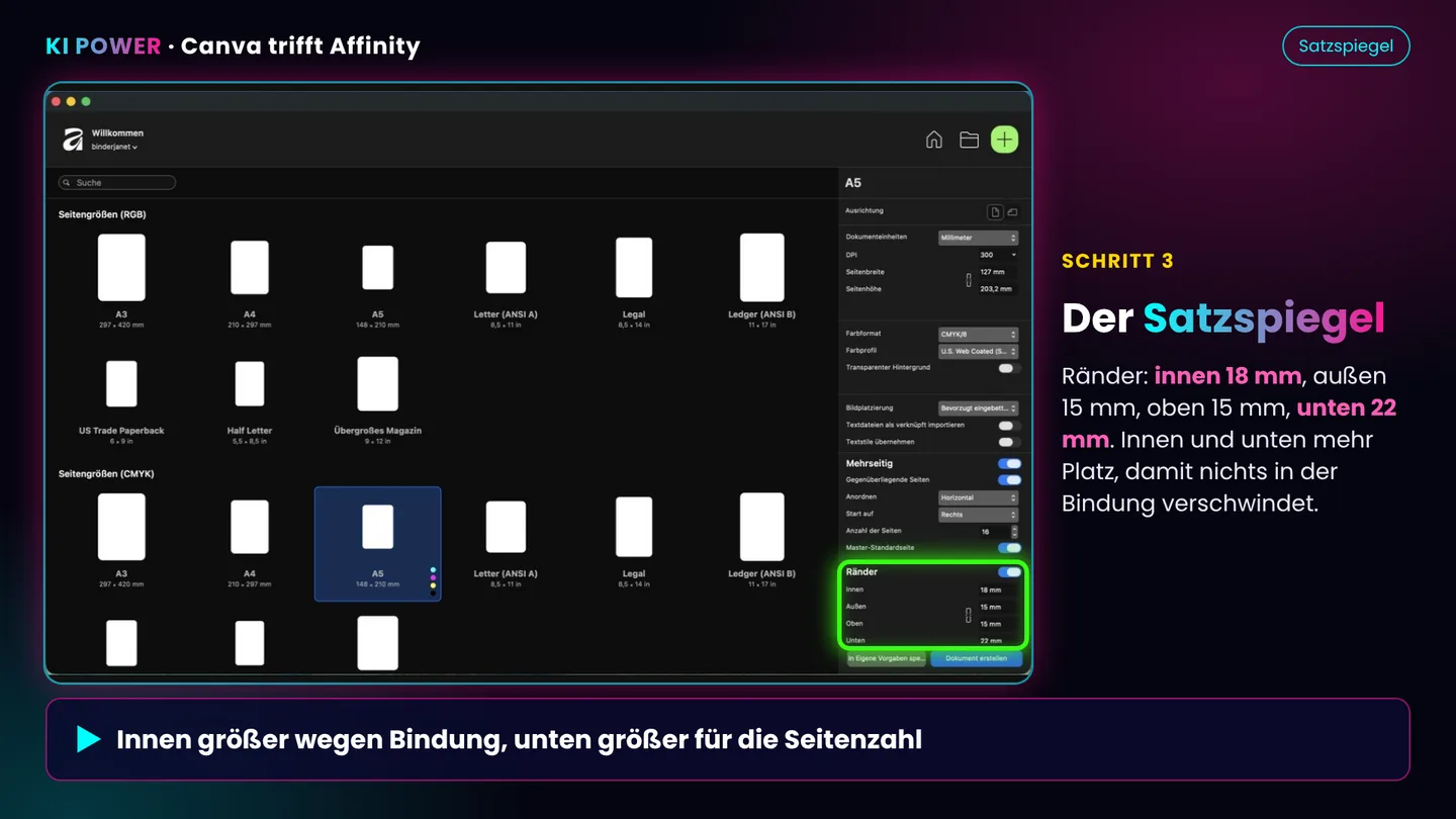 Screenshot: Satzspiegel festlegen