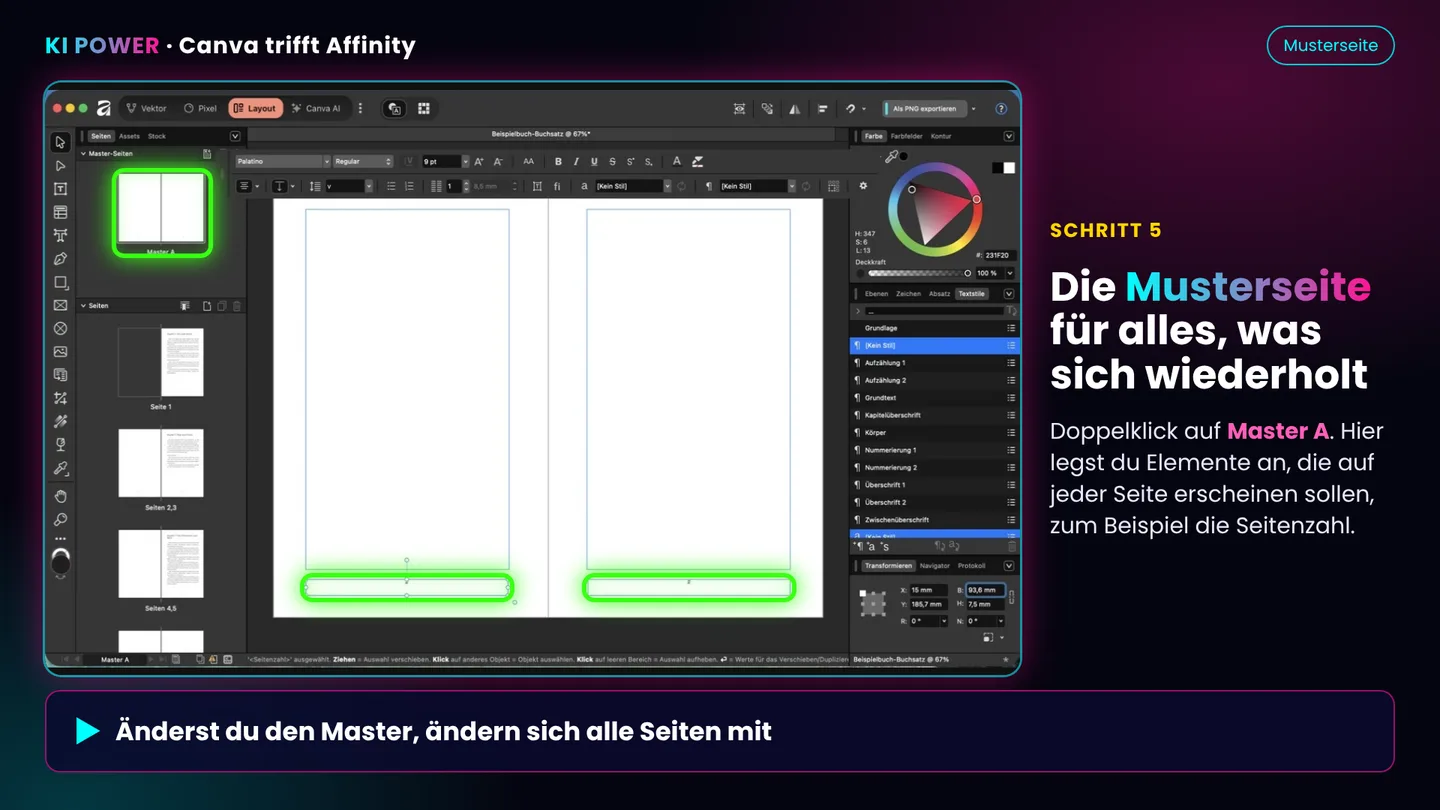 Screenshot: Musterseite öffnen