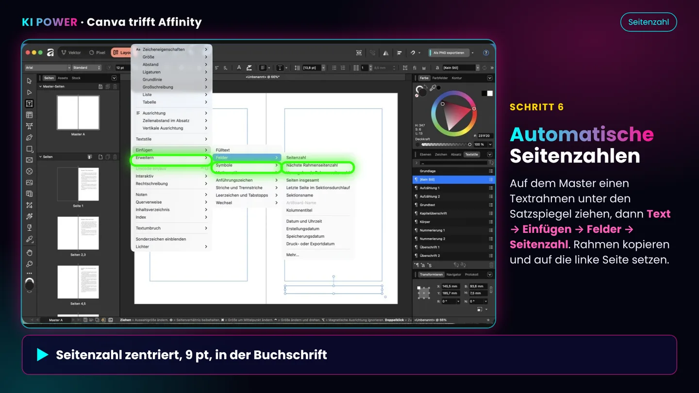 Screenshot: Seitenzahlen einfügen
