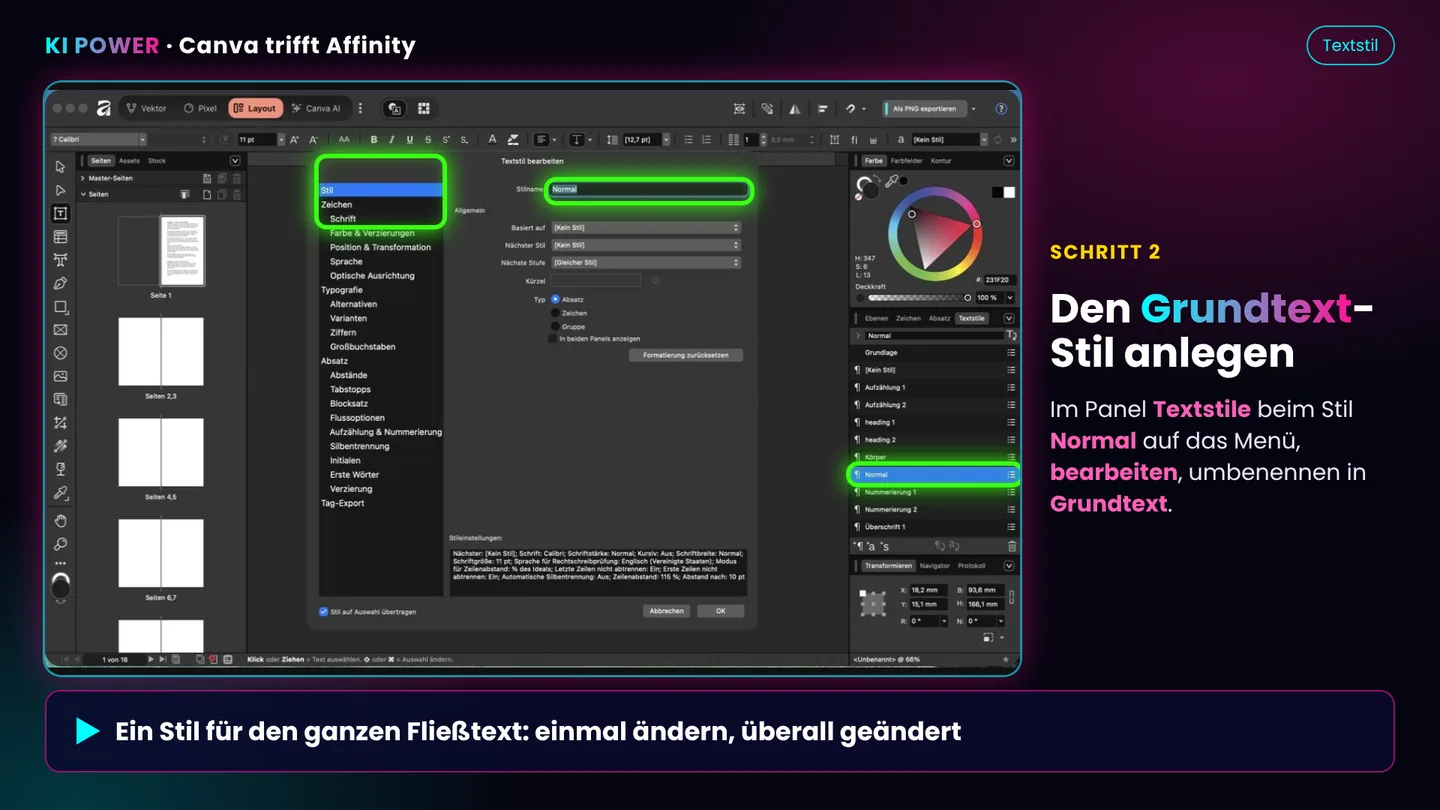 Screenshot: Grundtext-Stil anlegen