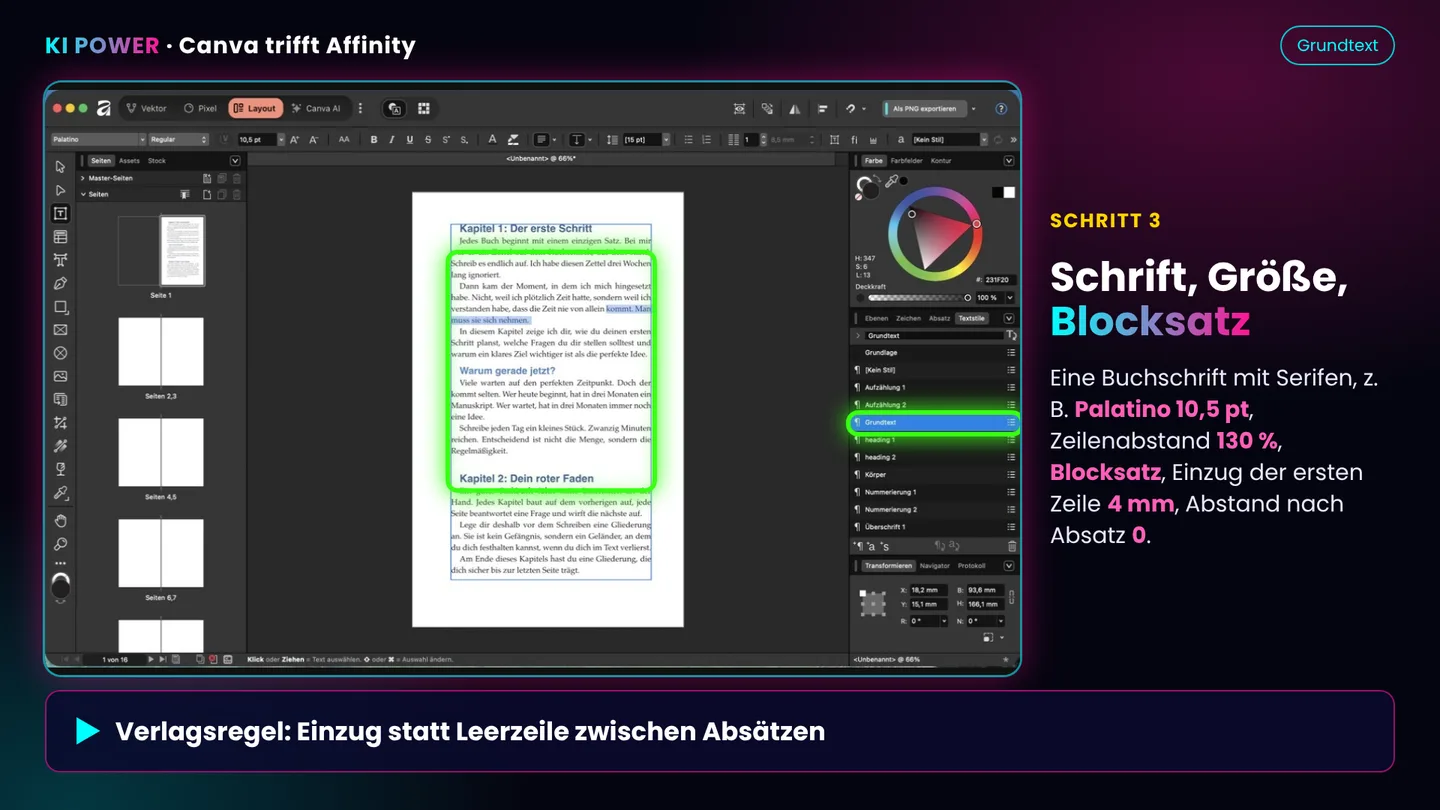 Screenshot: Schrift und Absatz