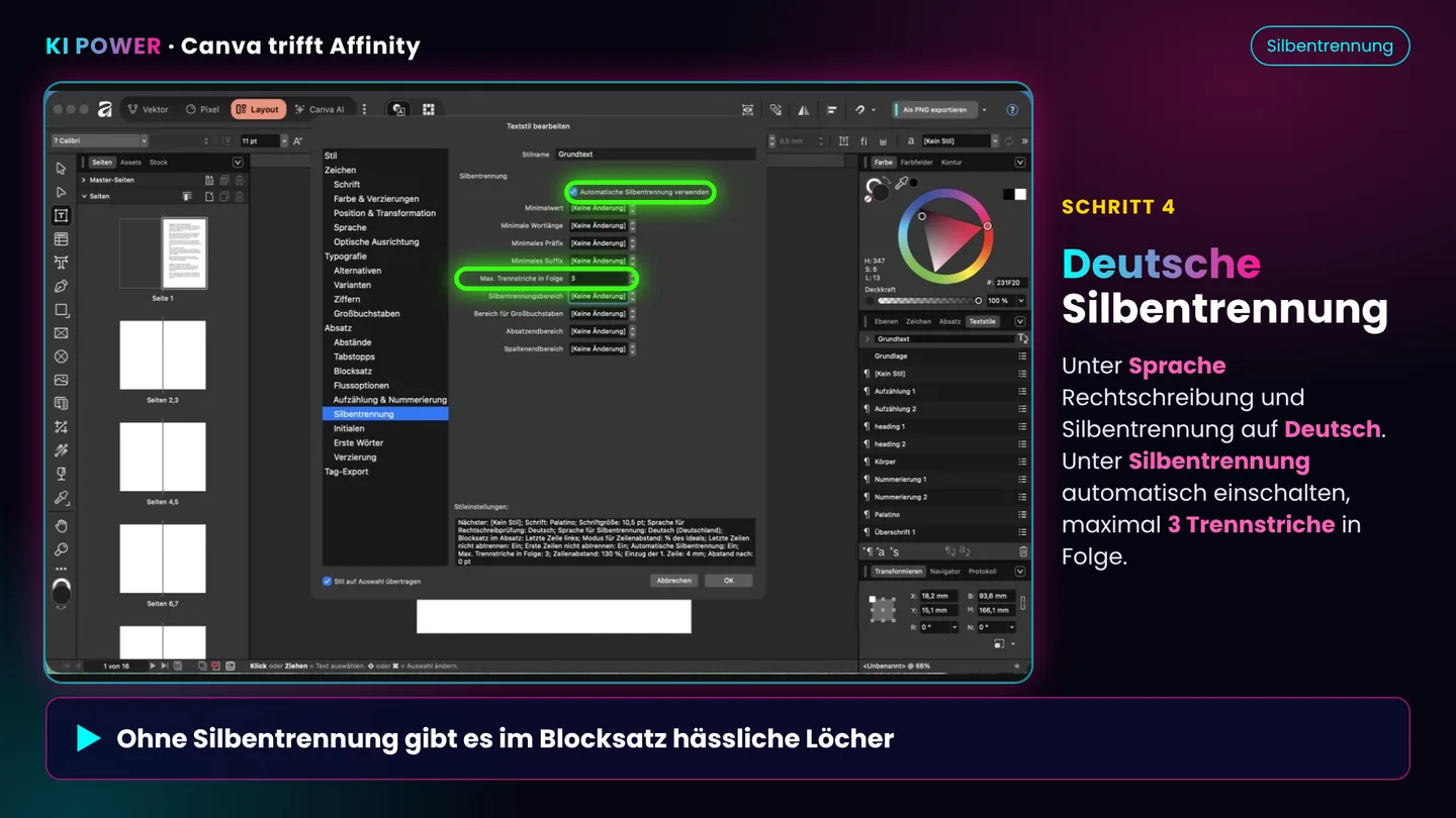 Screenshot: Deutsche Silbentrennung
