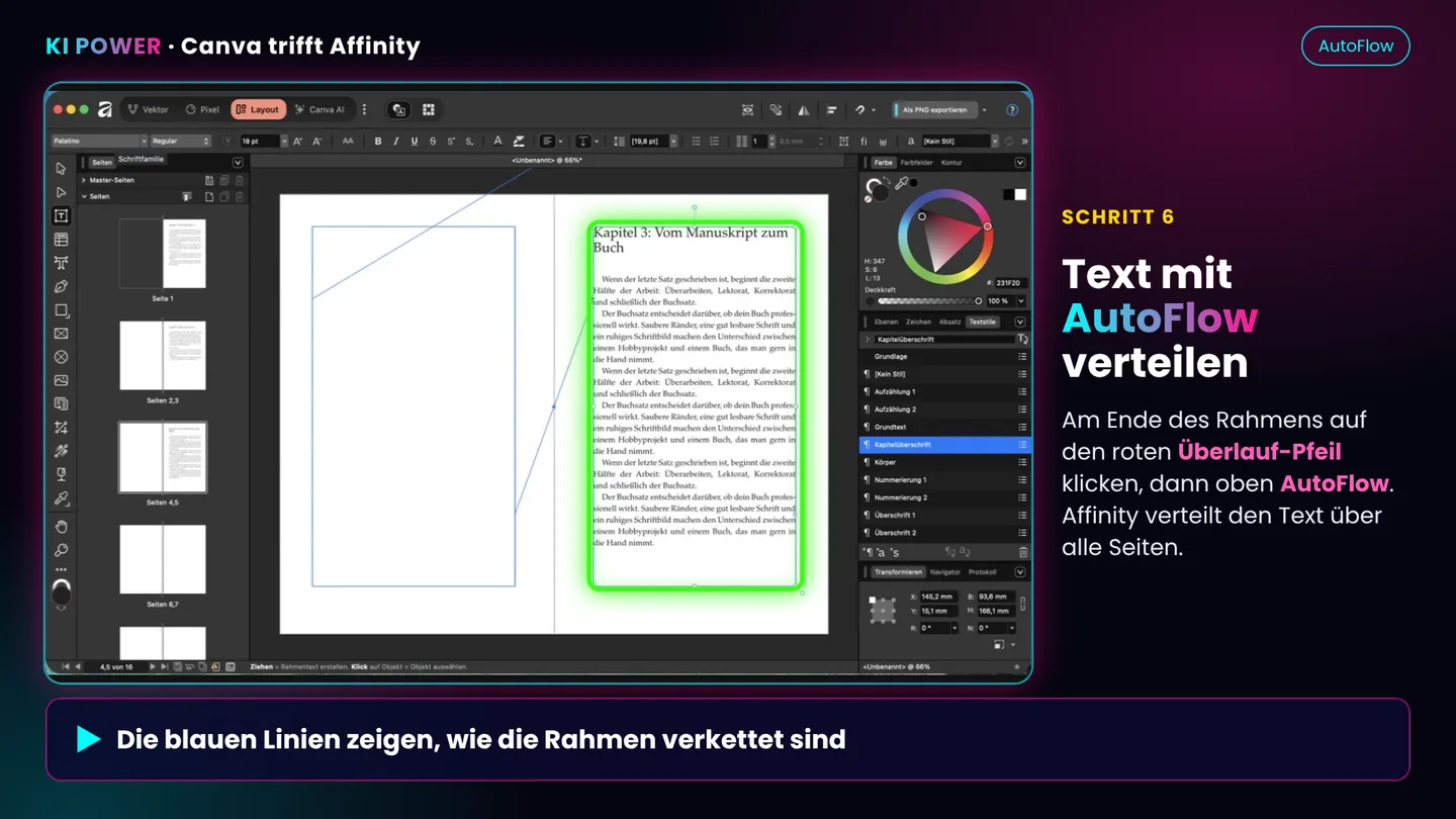 Screenshot: Text mit AutoFlow verteilen