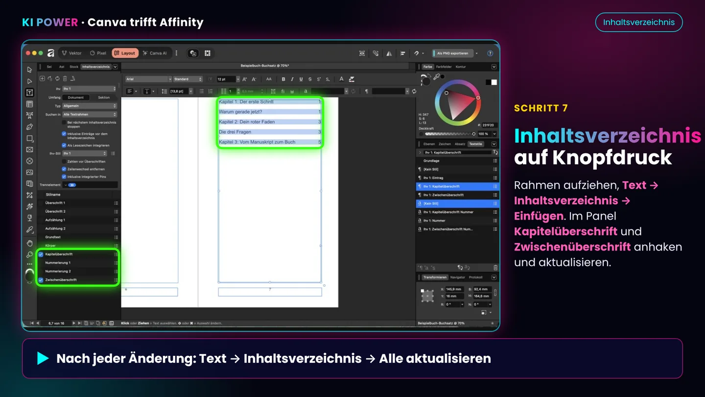 Screenshot: Inhaltsverzeichnis einfügen